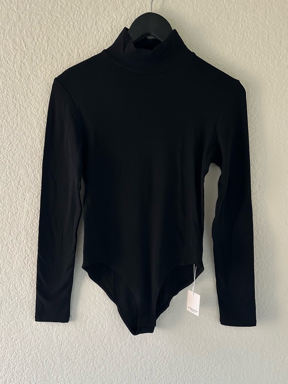 Mangopop Women’s Black Long Sleeve Mock Neck Bodysuit